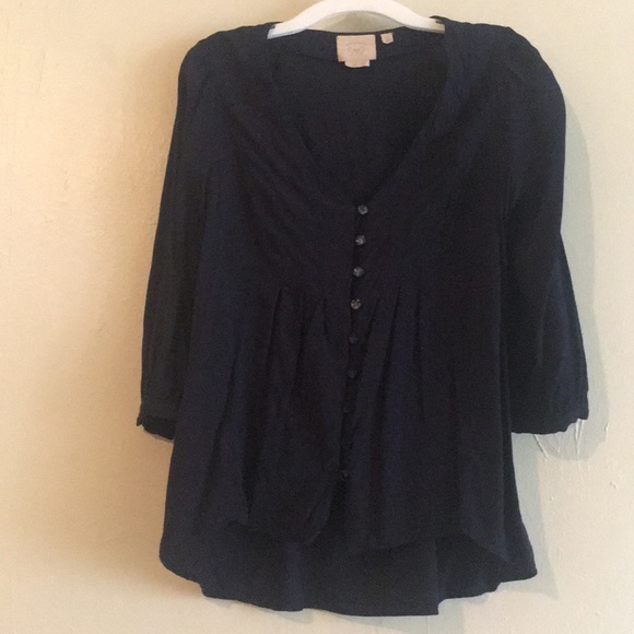 Anthropologie 0 XS Navy Blouse Top Button Small - Picture 4 of 6